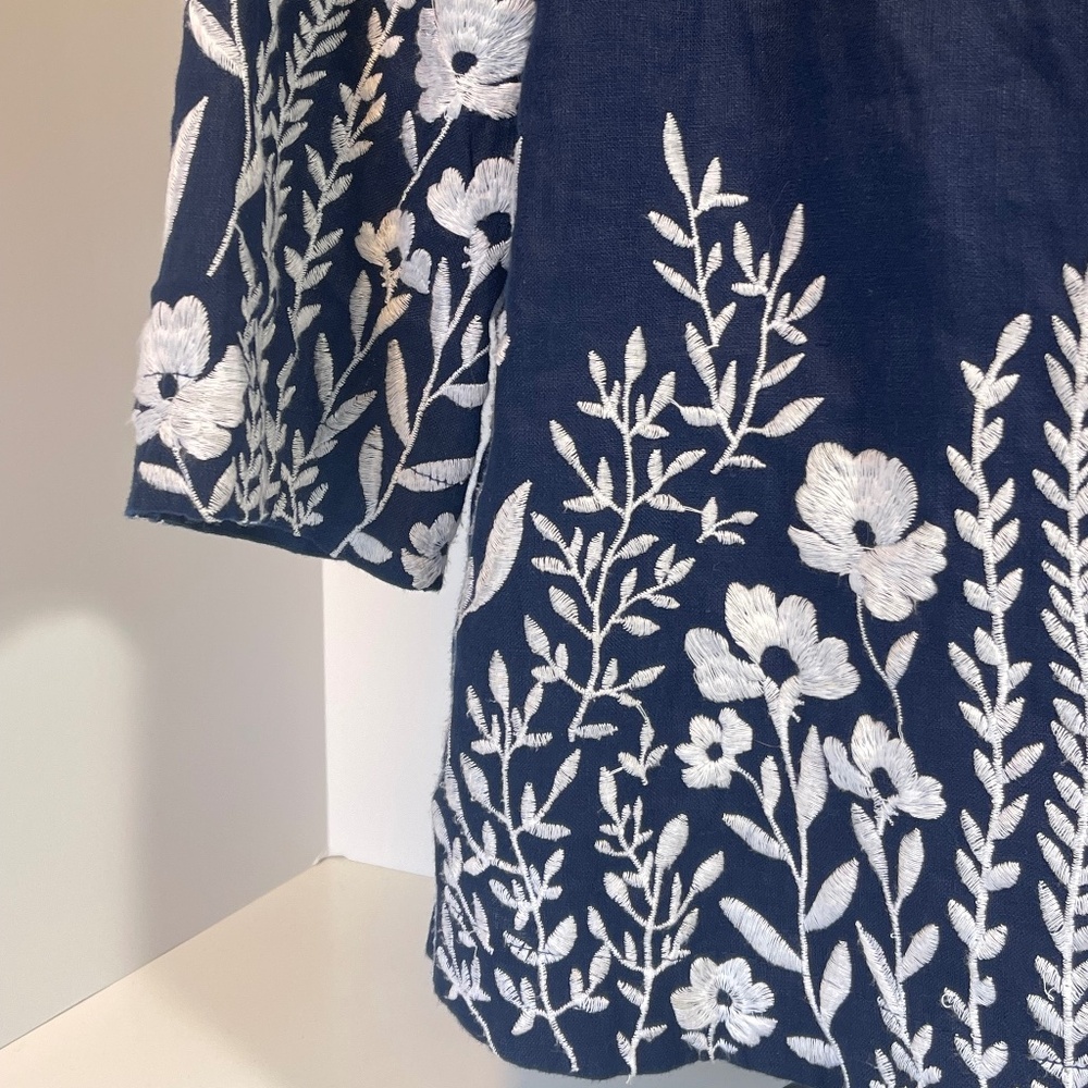 Charter club 100% linen embroidered 3/4 sleeve blouse - Picture 8 of 10